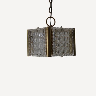 Glass and Brass Pendant Lamp, 1970s-MYM-2022856