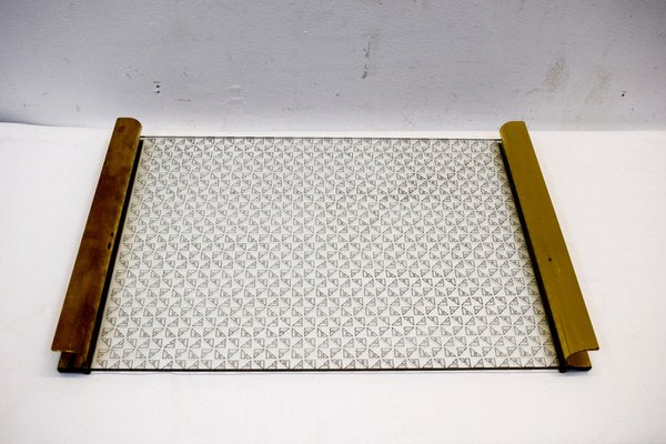 Glass and Brass Tray, Italy, 1970s-AOL-827209