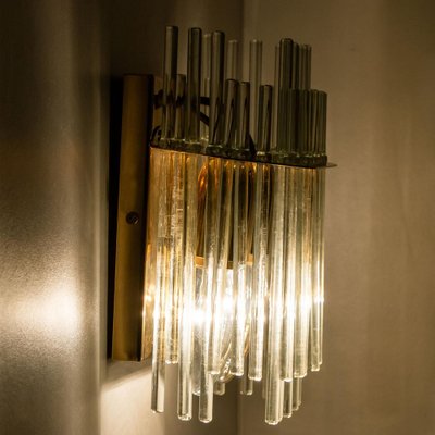 Glass and Brass Wall Sconce in the style of Sciolari, 1960s-VDW-1721203