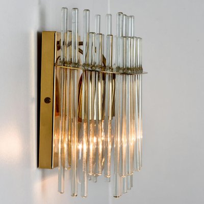 Glass and Brass Wall Sconce in the style of Sciolari, 1960s-VDW-1721203