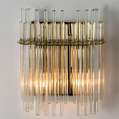 Glass and Brass Wall Sconce in the style of Sciolari, 1960s-VDW-1721203