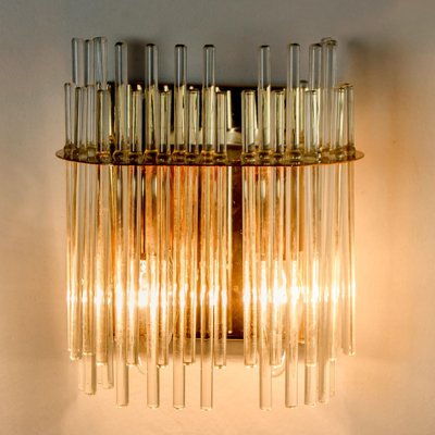 Glass and Brass Wall Sconce in the style of Sciolari, 1960s-VDW-1721203