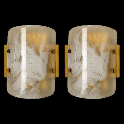 Glass and Brass Wall Sconces from Kalmar, 1960s, Set of 2-VDW-1823118