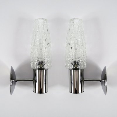 Glass and Chrome Metal Wall Lamps, 1960s, Set of 2-BH-1342177