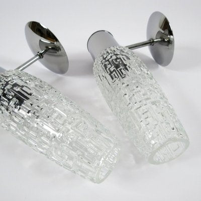 Glass and Chrome Metal Wall Lamps, 1960s, Set of 2-BH-1342177