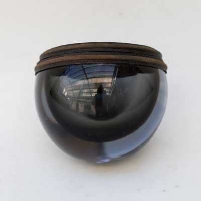 Glass and Leather Ashtray, 1970s-NZV-1794646