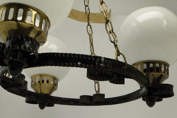 Glass and Steel Ceiling Light, Poland, 1970s-BKO-1424850