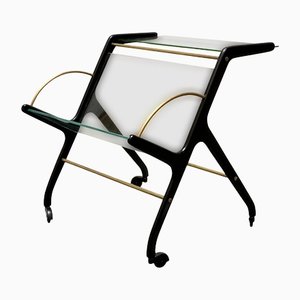 Glass and Wood Magazine Rack with Wheels by Ico Parisi, 1950s-YUW-1144335