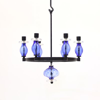 Glass and Wrought Iron Chandelier by Erik Höglund for Boda Smide, 1960s-KQ-1072294