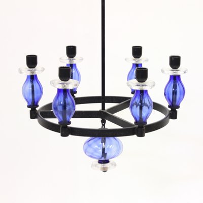 Glass and Wrought Iron Chandelier by Erik Höglund for Boda Smide, 1960s-KQ-1072294