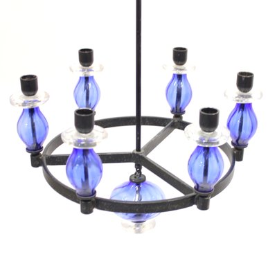 Glass and Wrought Iron Chandelier by Erik Höglund for Boda Smide, 1960s-KQ-1072294