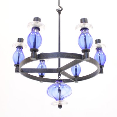 Glass and Wrought Iron Chandelier by Erik Höglund for Boda Smide, 1960s-KQ-1072294