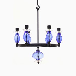 Glass and Wrought Iron Chandelier by Erik Höglund for Boda Smide, 1960s-KQ-1072294