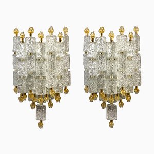 Glass Block & Gold Tulip Sconces from Barovier & Toso, 1940, Set of 2-MBH-1032384