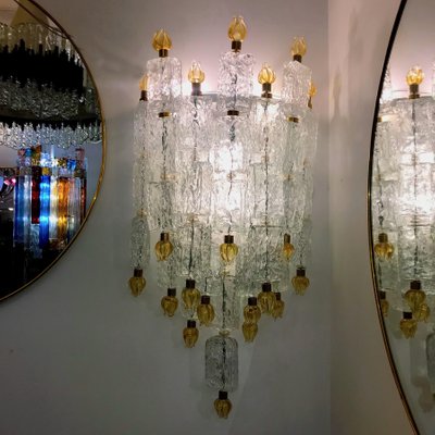 Glass Blocks with Gold Tulip Sconces from Barovier & Toso, 1940s, Set of 2-MBH-1032012