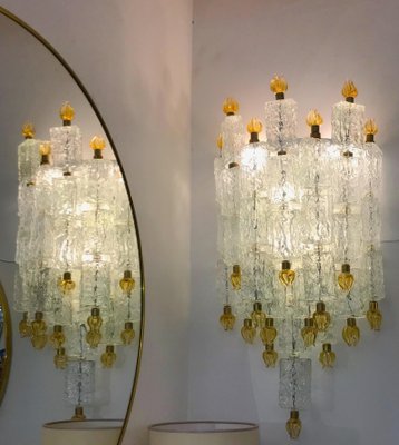 Glass Blocks with Gold Tulip Sconces from Barovier & Toso, 1940s, Set of 2-MBH-1032012