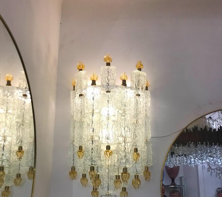 Glass Blocks with Gold Tulip Sconces from Barovier & Toso, 1940s, Set of 2-MBH-1032012