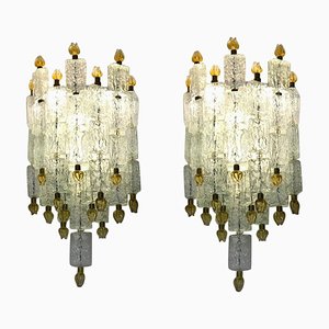 Glass Blocks with Gold Tulip Sconces from Barovier & Toso, 1940s, Set of 2-MBH-1032012