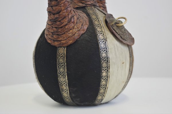 Glass Bottle Covered in Rope of Leather and Hair, 1950s-KNM-1145048