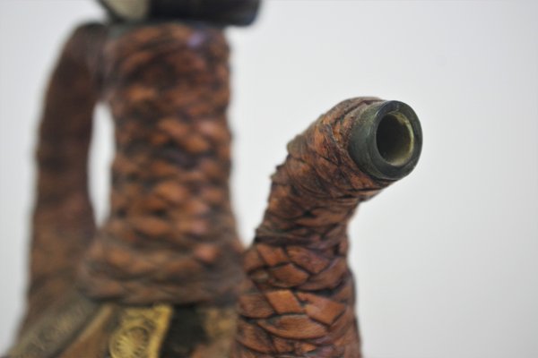 Glass Bottle Covered in Rope of Leather and Hair, 1950s-KNM-1145048