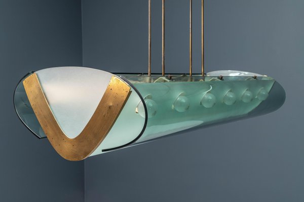 Glass, Brass and Metal Ceiling Lamp No 2296 by Max Ingrand for Fontana Arte, 1964-ITV-1299154