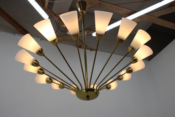 Glass & Brass Chandelier, 1970s-TZ-801050