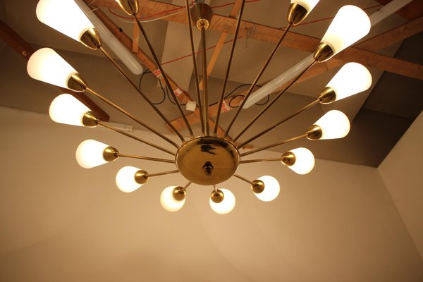 Glass & Brass Chandelier, 1970s-TZ-801050