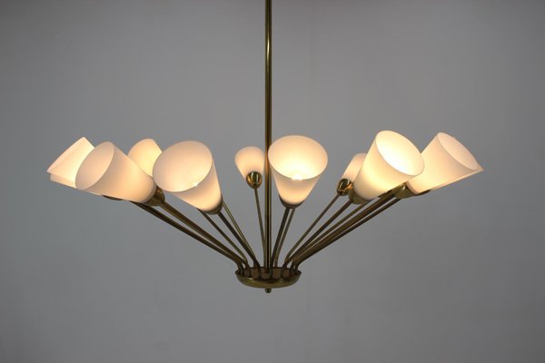 Glass & Brass Chandelier, 1970s-TZ-801050