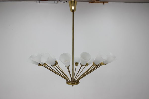 Glass & Brass Chandelier, 1970s-TZ-801050