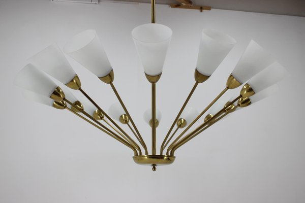 Glass & Brass Chandelier, 1970s-TZ-801050