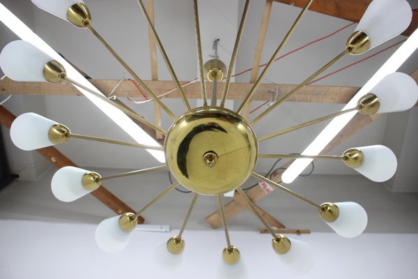 Glass & Brass Chandelier, 1970s-TZ-801050