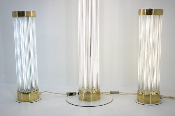 Glass & Brass Floor Lamps from Kamenicky Senov, 1960s, Set of 3-TZ-848598