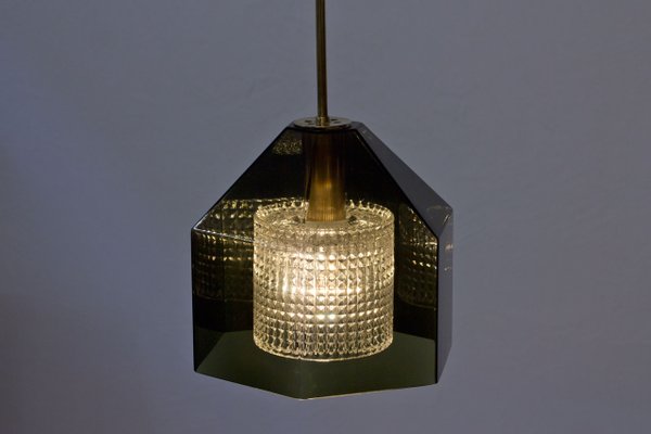 Glass & Brass Pendant Lamp by Carl Fagerlund for Orrefors, 1960s-TM-1415268