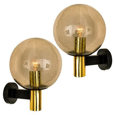 Glass Brass Wall Lamps from Glashütte Limburg, 1970s, Set of 2-VDW-1277135