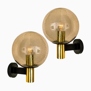 Glass Brass Wall Lamps from Glashütte Limburg, 1970s, Set of 2-VDW-1277135