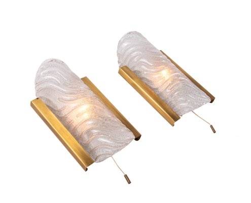 Glass & Brass Wall Sconces by J. T. Kalmar, 1960s, Set of 2-DEK-1151747