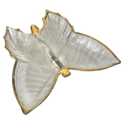 Glass Butterfly Ashtray or Vide Poche with Gilt Decor Pattern, 1980s-UR-1388927