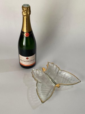 Glass Butterfly Ashtray or Vide Poche with Gilt Decor Pattern, 1980s-UR-1388927