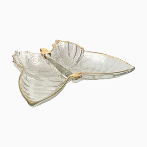 Glass Butterfly Ashtray or Vide Poche with Gilt Decor Pattern, 1980s-UR-1388927