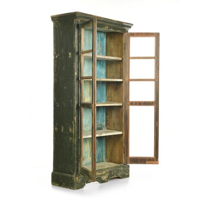 Glass Cabinet in Green Wood-NQ-902938