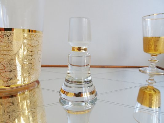 Glass Carafe with Liqueur Glasses and Reflection Tray, 1950s, Set of 8-POM-1105414