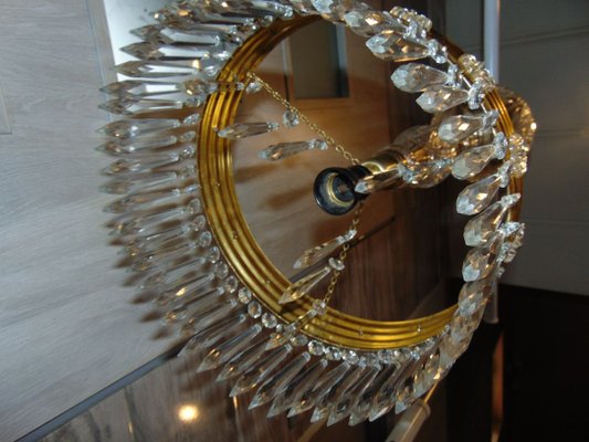 Glass Chandelier with Crystals, 1960s or 1970s-CAQ-903532