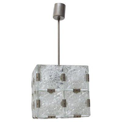 Glass Cube Pendant in Stone Shenows, 1970s-HXT-1175639