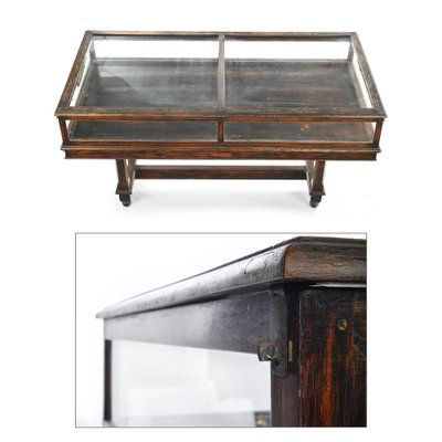 Glass Display Table in Weathered Wood-NQ-850593