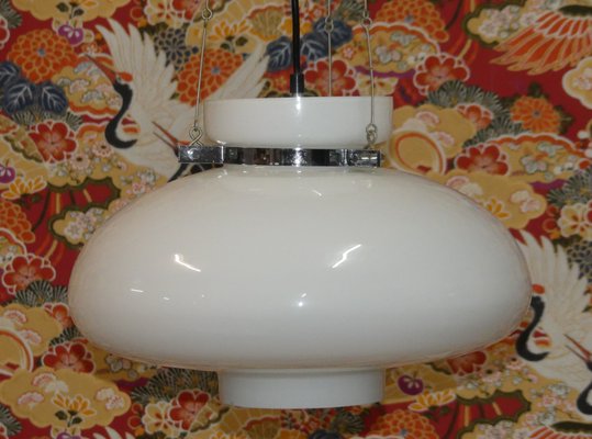 Glass Dome Ceiling Light in White & Chrome, 1970s-AFE-1140894