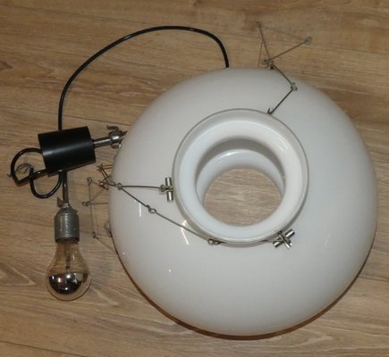 Glass Dome Ceiling Light in White & Chrome, 1970s-AFE-1140894