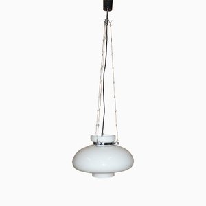 Glass Dome Ceiling Light in White & Chrome, 1970s-AFE-1140894