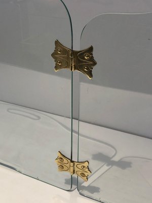 Glass Fire Screen with Bronze Hinges, 1970s-BA-1472087