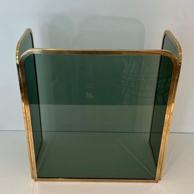 Glass Firewall Surrounded by Brass Frame, 1970s-BA-1769319