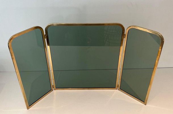 Glass Firewall Surrounded by Brass Frame, 1970s-BA-1769319